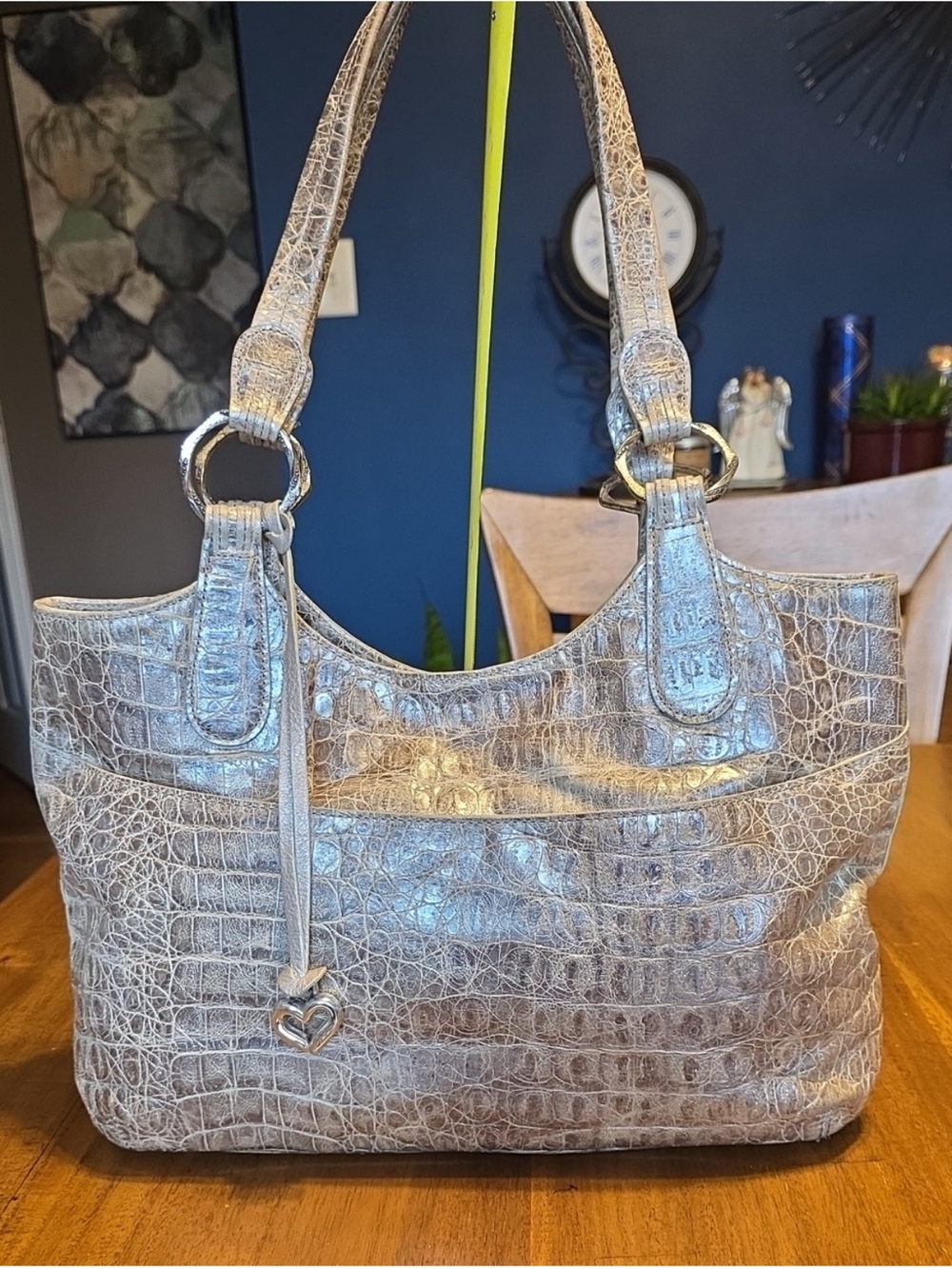 Brighton metallic crocodile-embossed leather shoulder bag